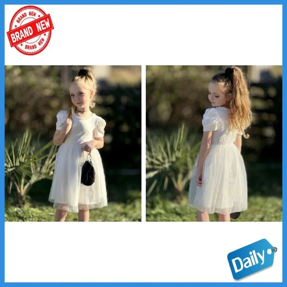 Toddler Girls Tutu Dress Puff Sleeve Tulle Party Formal Birthday